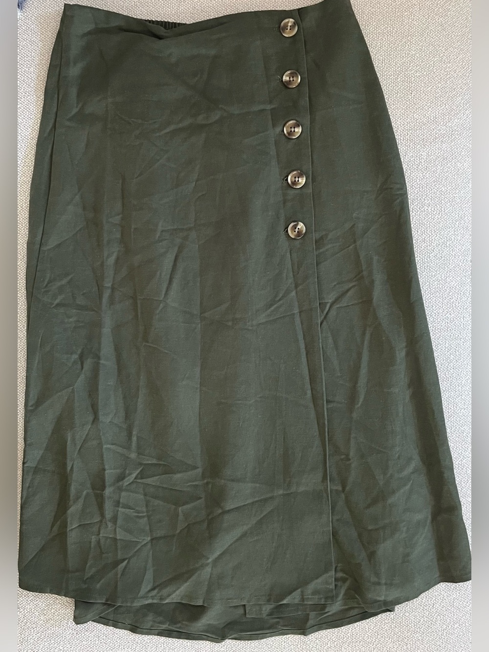 Women’s Umgee Midi Skirt Green Button Front Crossover A line New - Picture 3 of 12